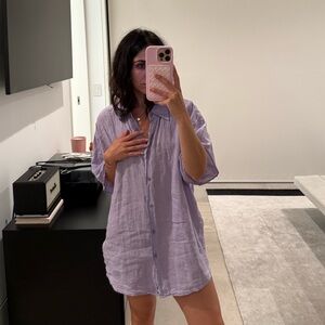 American Vintage Lavender Linen Button-Up Shirt